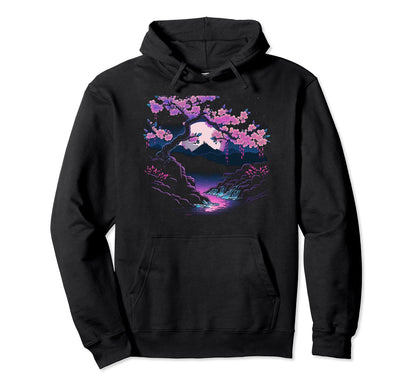 Japanese Vaporwave Art Cherry Blossom Hoodie - Graphic Print Men Women - T-Shirt, Sweatshirt, Hoodie