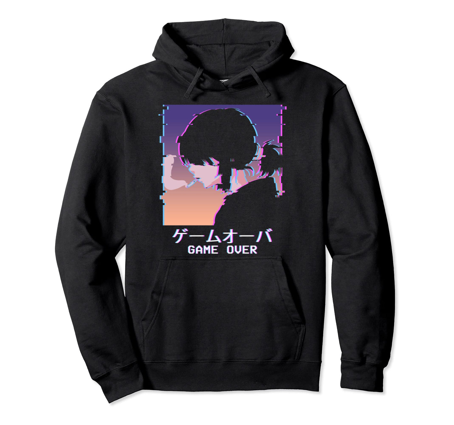 Japanese Vaporwave Sad Anime Game Over Hoodie - Unique Graphic for Adults - T-Shirt, Sweatshirt, Hoodie