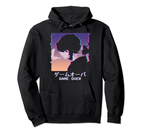 Japanese Vaporwave Sad Anime Game Over Hoodie - Unique Graphic for Adults - T-Shirt, Sweatshirt, Hoodie