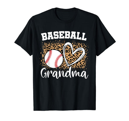 Baseball Grandma Leopard Heart T-Shirt - Fun Novelty Design for Adults - T-Shirt, Sweatshirt, Hoodie