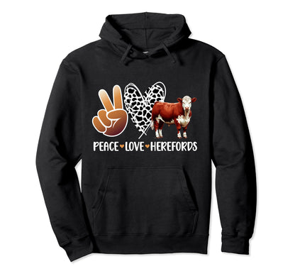 Peace Love Hereford Cow Lover Hereford Hoodie - Streetwear Style Men Women - T-Shirt, Sweatshirt, Hoodie