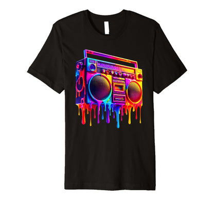 Dripping Paint Boombox Old School 80S Music T-Shirt - Graphic Print Unisex - T-Shirt, Sweatshirt, Hoodie