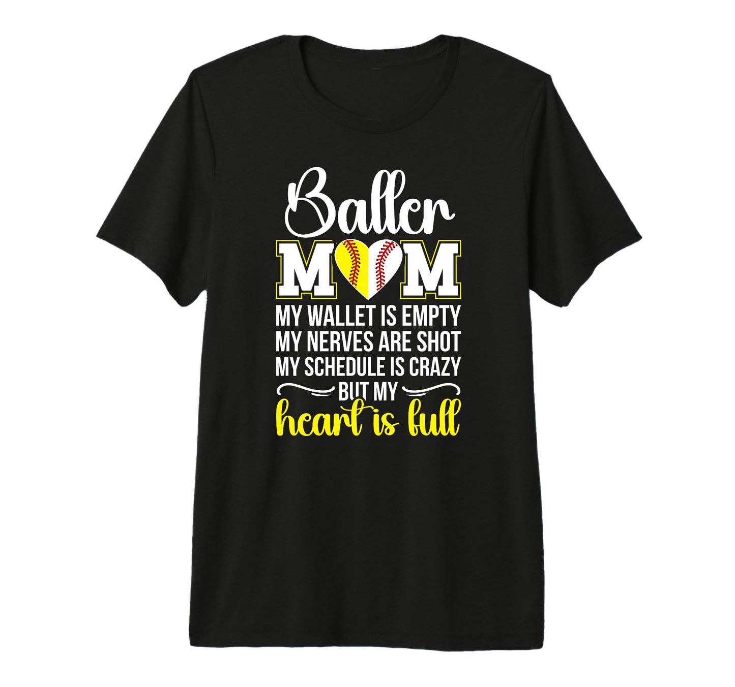 Baller Mom My Heart Is Full Baseball T-Shirt - Streetwear Style Men Women - T-Shirt, Sweatshirt, Hoodie