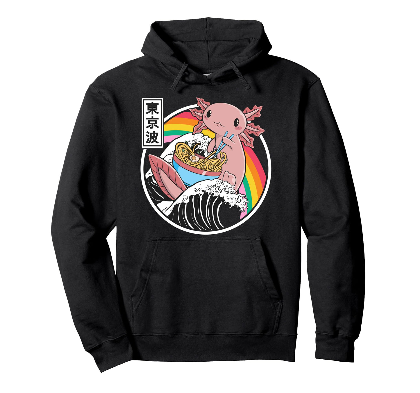 Axolotl Eating Ramen Kanagawa Wave Hoodie - Aesthetic Graphic Unisex - T-Shirt, Sweatshirt, Hoodie