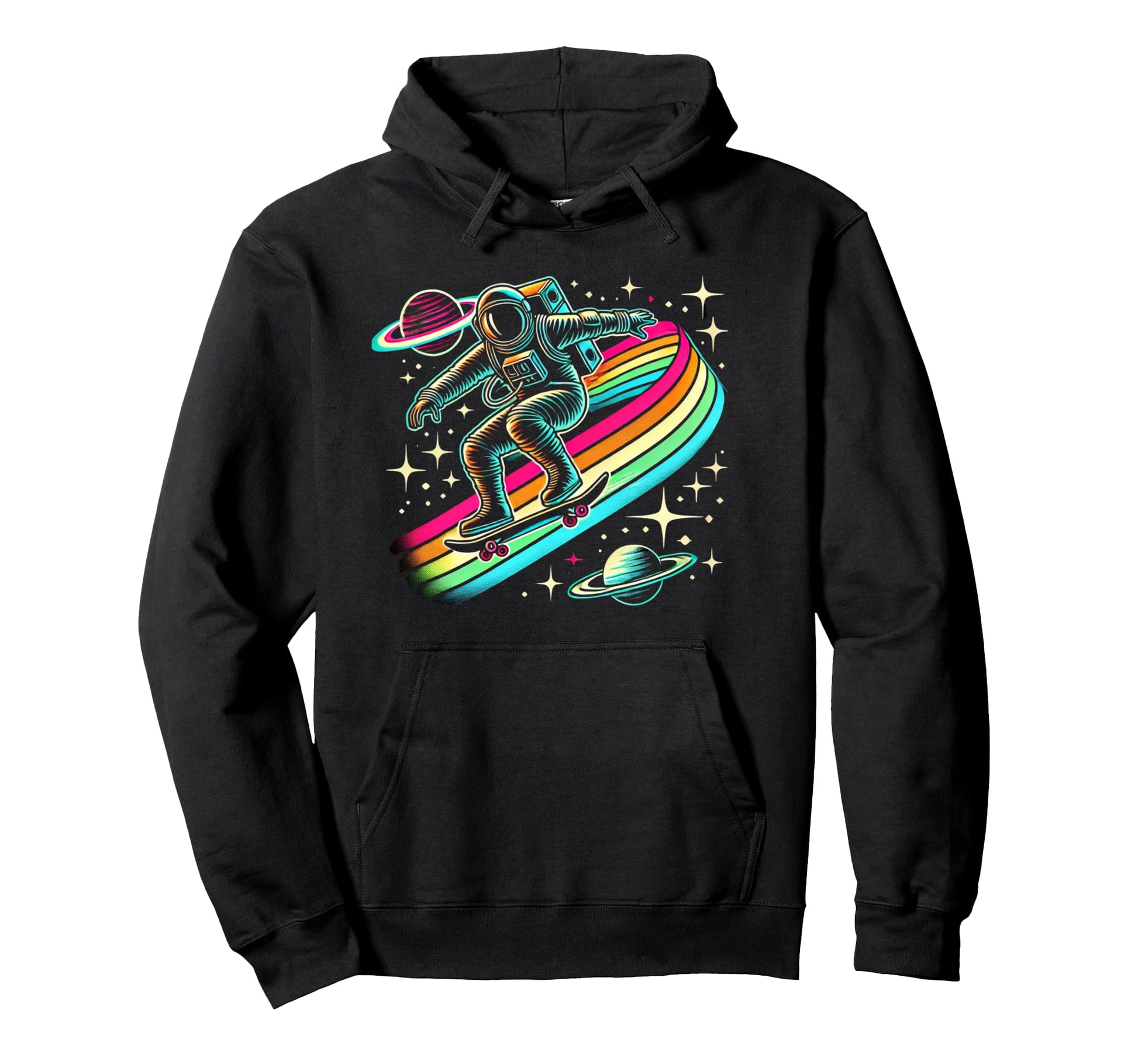 Astronaut Skateboarding Space Rainbow Hoodie - Custom Art Print Unisex - T-Shirt, Sweatshirt, Hoodie