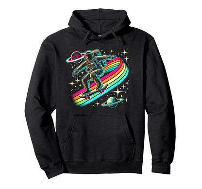 Astronaut Skateboarding Space Rainbow Hoodie - Custom Art Print Unisex - T-Shirt, Sweatshirt, Hoodie