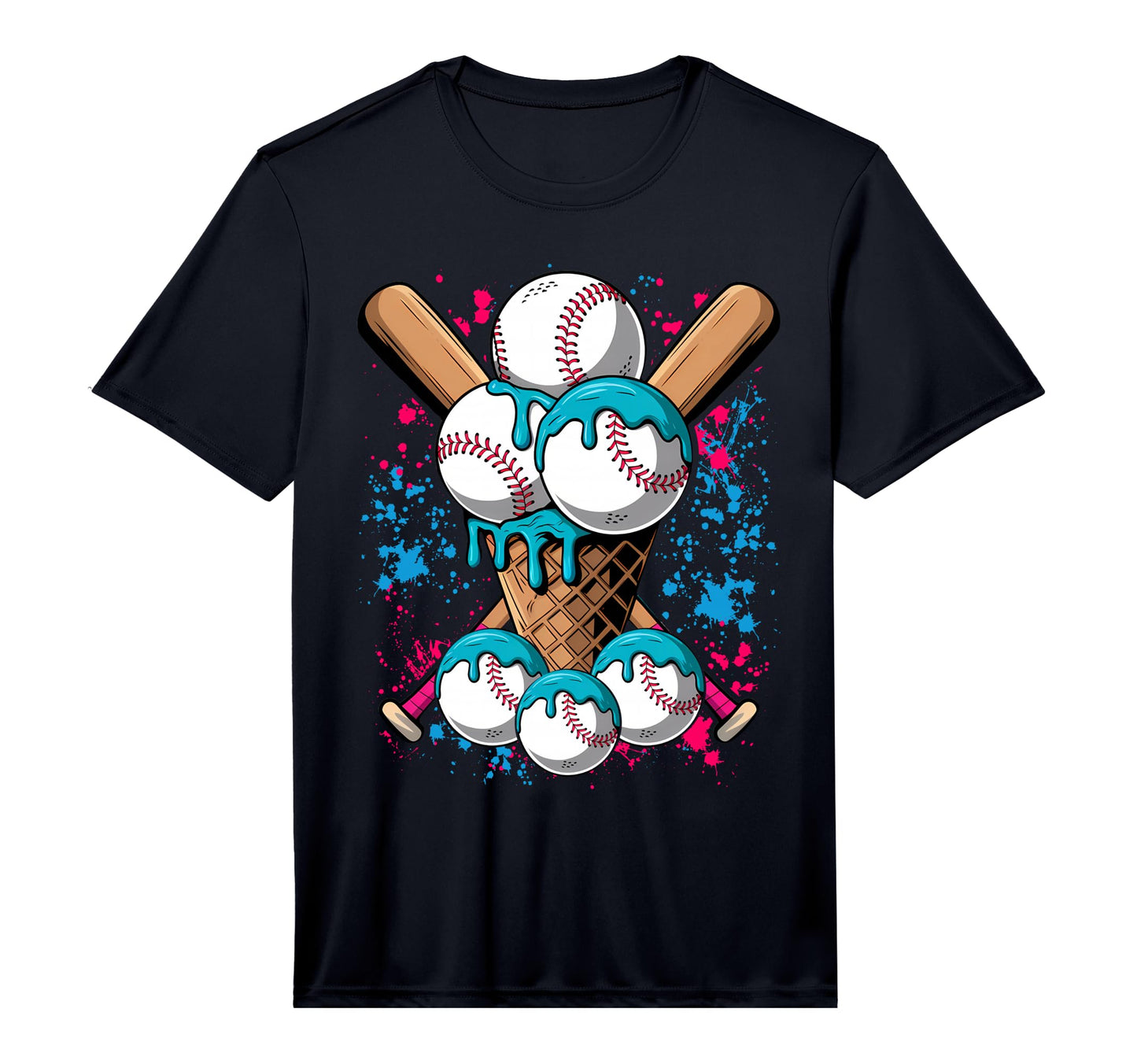 Baseball Ice Cream Watercolor Sports T-Shirt - Graphic Print for Adults - T-Shirt, Sweatshirt, Hoodie
