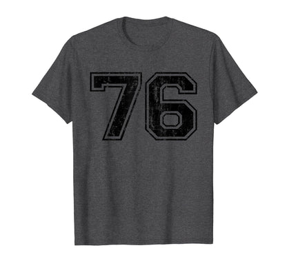 Number 76 Varsity Distressed Sport Team T-Shirt - Graphic Print Men Women - T-Shirt, Sweatshirt, Hoodie