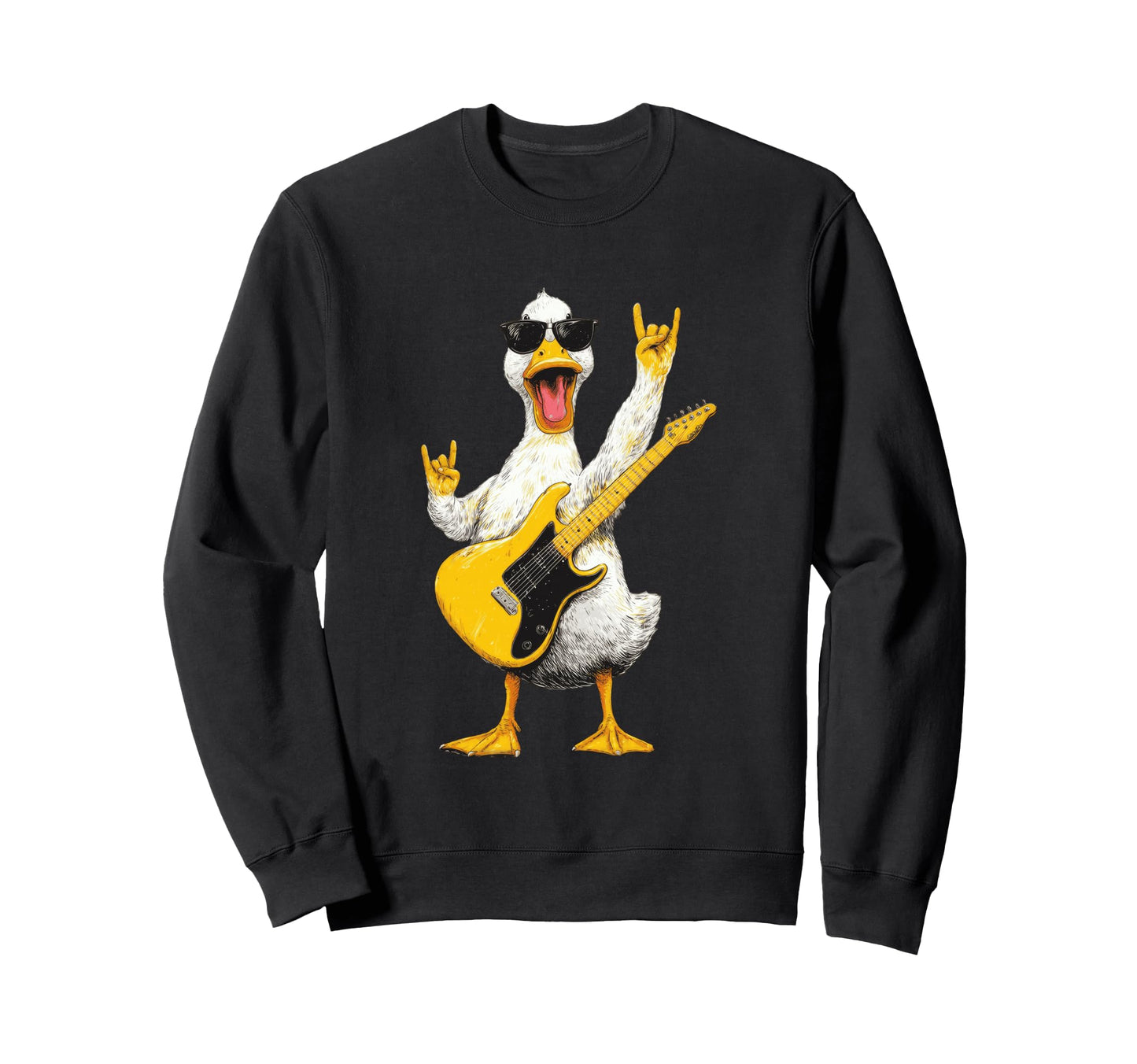 Rock Duck Funny Animal Guitarist Sweatshirt - Novelty Apparel for Adults - T-Shirt, Sweatshirt, Hoodie