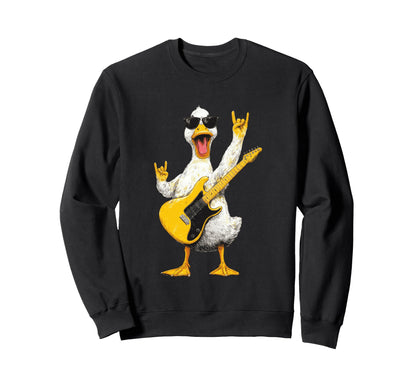 Rock Duck Funny Animal Guitarist Sweatshirt - Novelty Apparel for Adults - T-Shirt, Sweatshirt, Hoodie