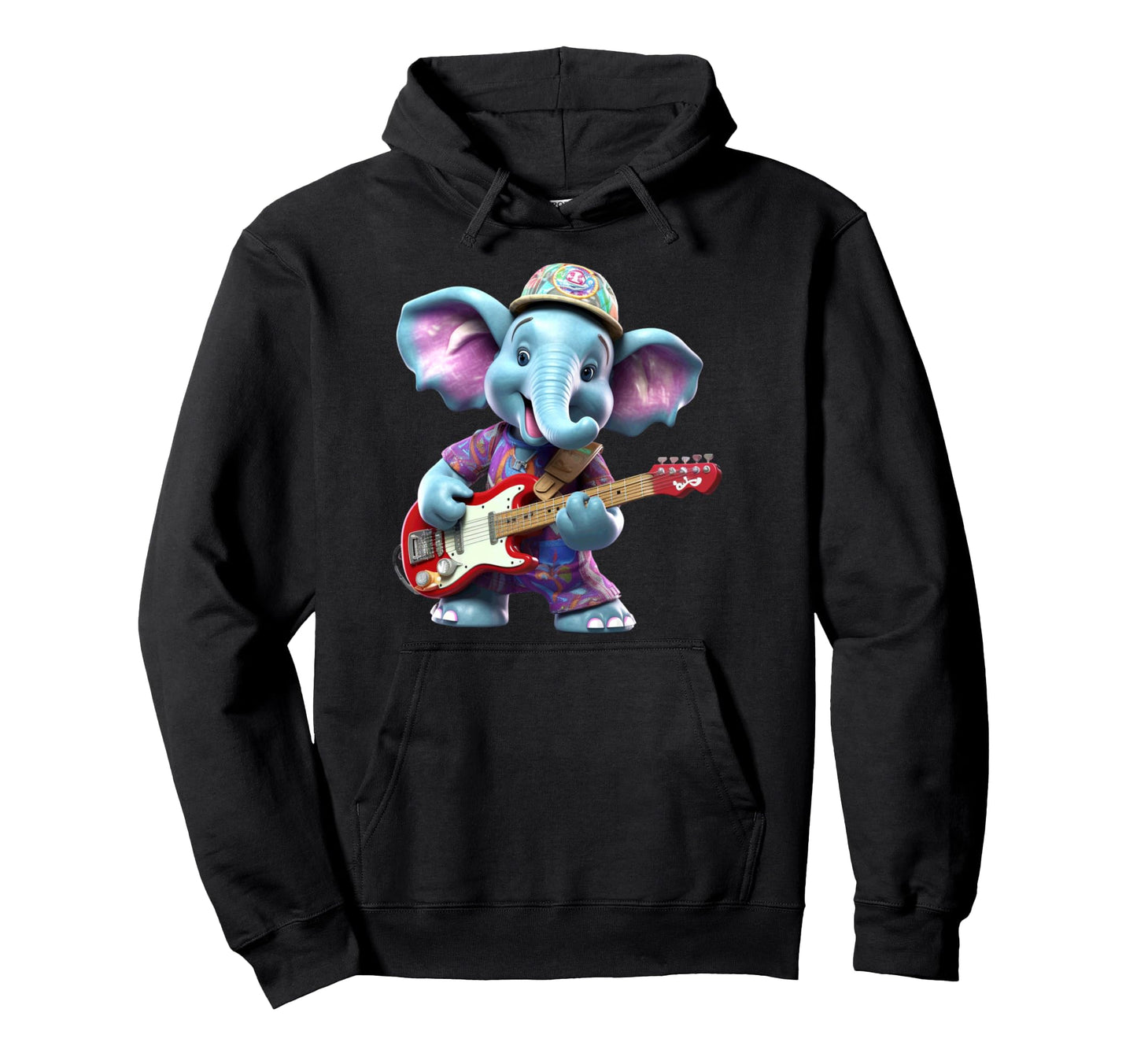 Elephant Rocker Playing Electric Guitar Hoodie - Novelty Apparel Unisex - T-Shirt, Sweatshirt, Hoodie