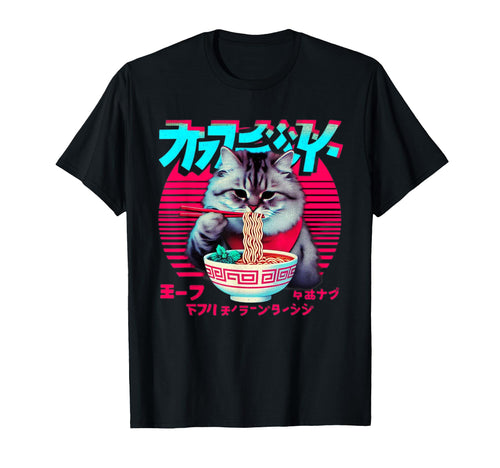 Ramen Cat Vaporwave Japanese T-Shirt - Fun Novelty Design Men Women - T-Shirt, Sweatshirt, Hoodie