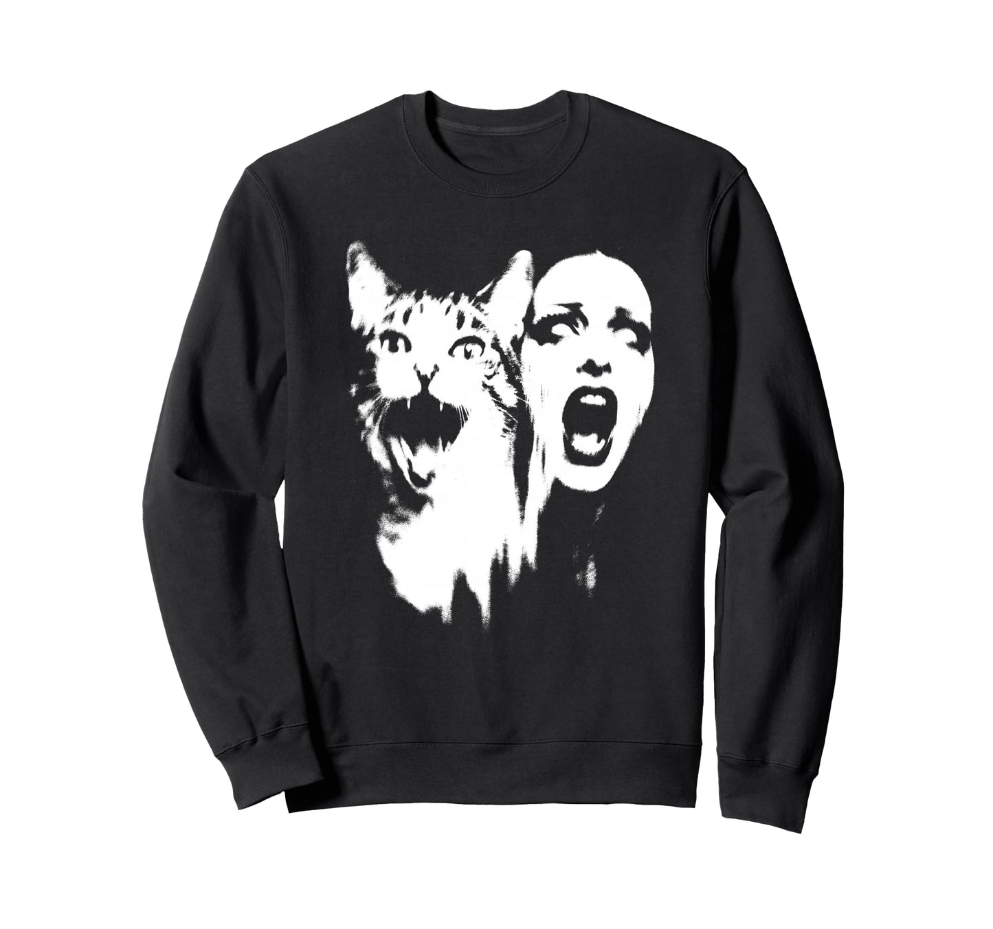 Punk And Cat Grunge 90S Distressed Sweatshirt - Novelty Apparel for Adults - T-Shirt, Sweatshirt, Hoodie