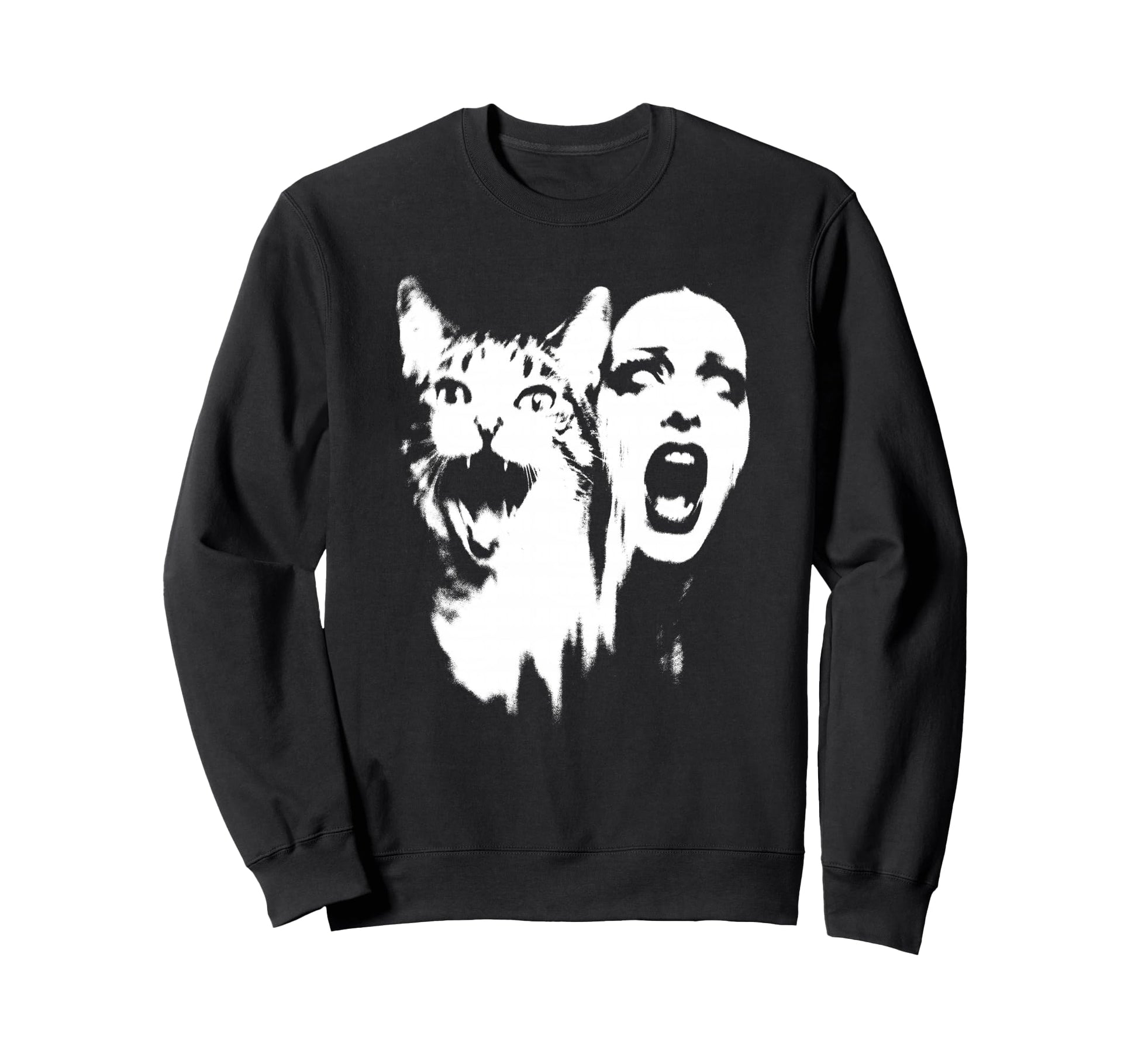Punk And Cat Grunge 90S Distressed Sweatshirt - Novelty Apparel for Adults - T-Shirt, Sweatshirt, Hoodie