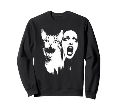 Punk And Cat Grunge 90S Distressed Sweatshirt - Novelty Apparel for Adults - T-Shirt, Sweatshirt, Hoodie