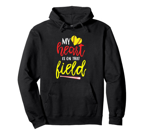 Softball Parent Mom Dad My Heart Is Hoodie - Minimalist Print for Adults - T-Shirt, Sweatshirt, Hoodie