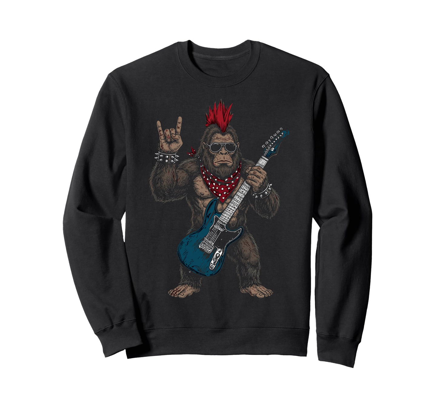 Funny Bigfoot Playing Guitar Usa Sweatshirt - Unique Graphic for Adults - T-Shirt, Sweatshirt, Hoodie