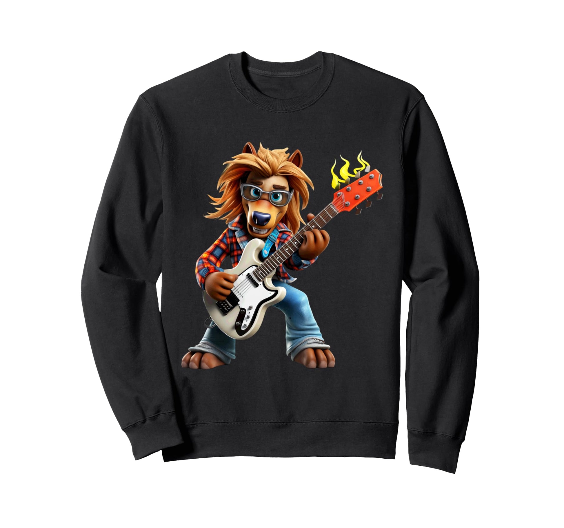 Lion Guitarist Rock Music Player Sweatshirt - Streetwear Style for Adults - T-Shirt, Sweatshirt, Hoodie