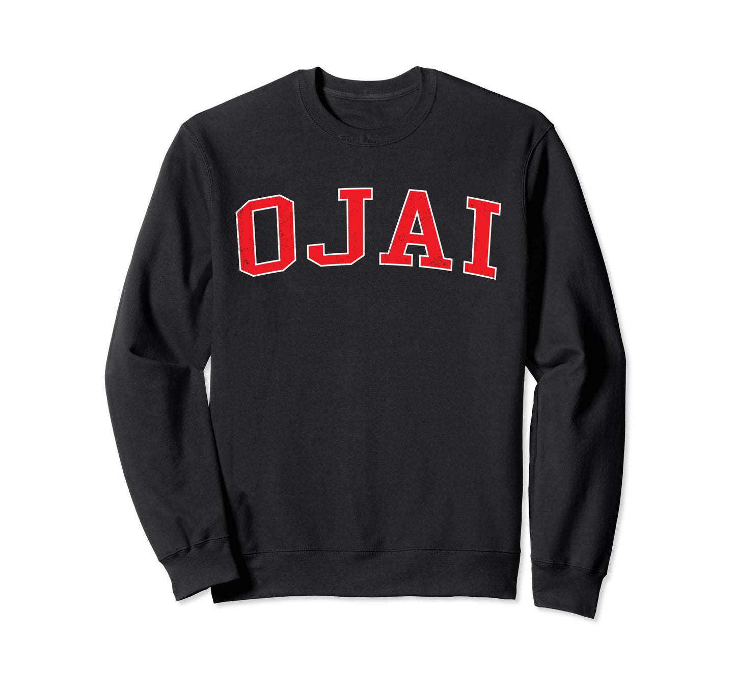 Ojai Ca Distressed Red Varsity Sweatshirt - Graphic Print Unisex - T-Shirt, Sweatshirt, Hoodie