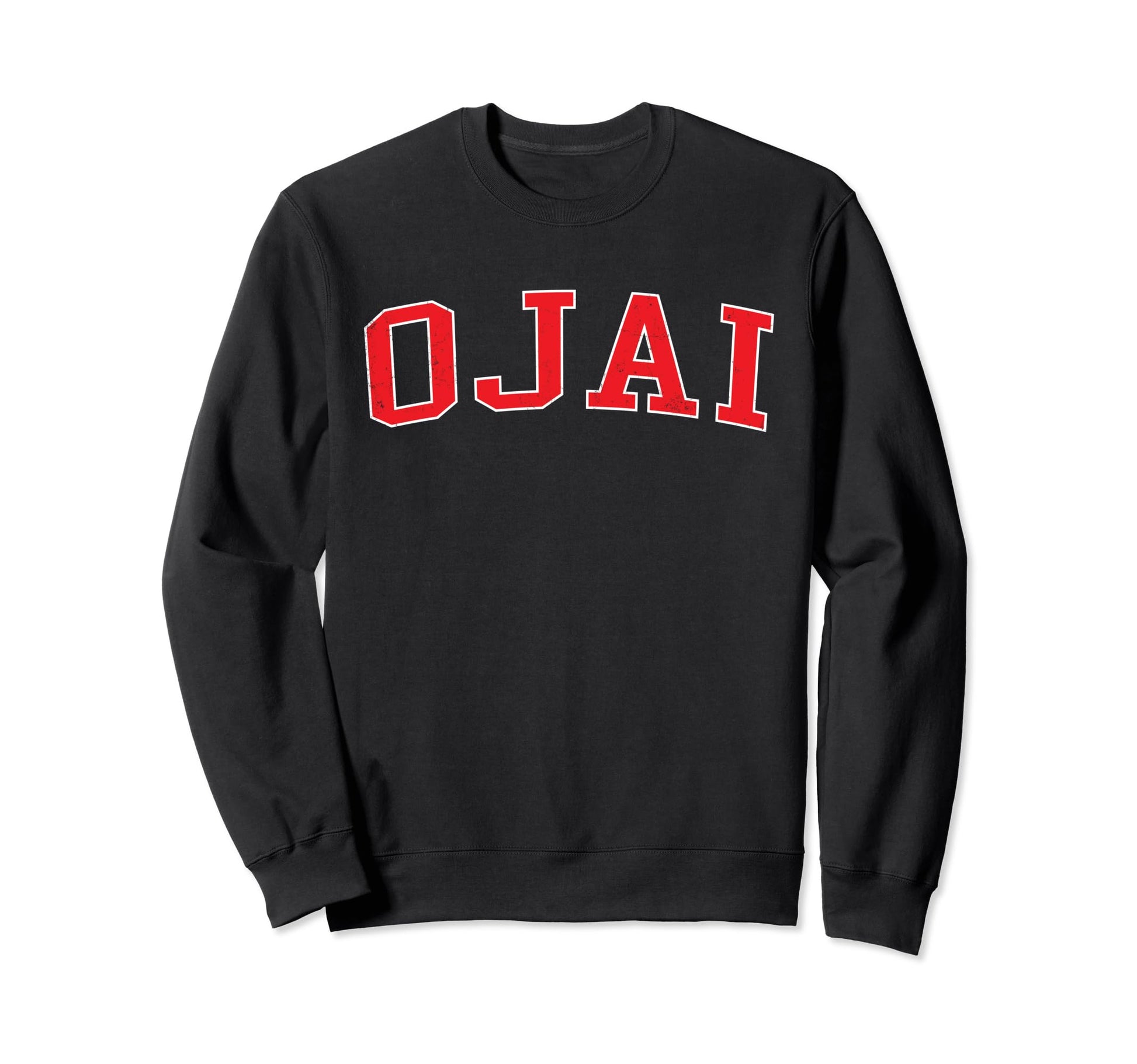 Ojai Ca Distressed Red Varsity Sweatshirt - Graphic Print Unisex - T-Shirt, Sweatshirt, Hoodie