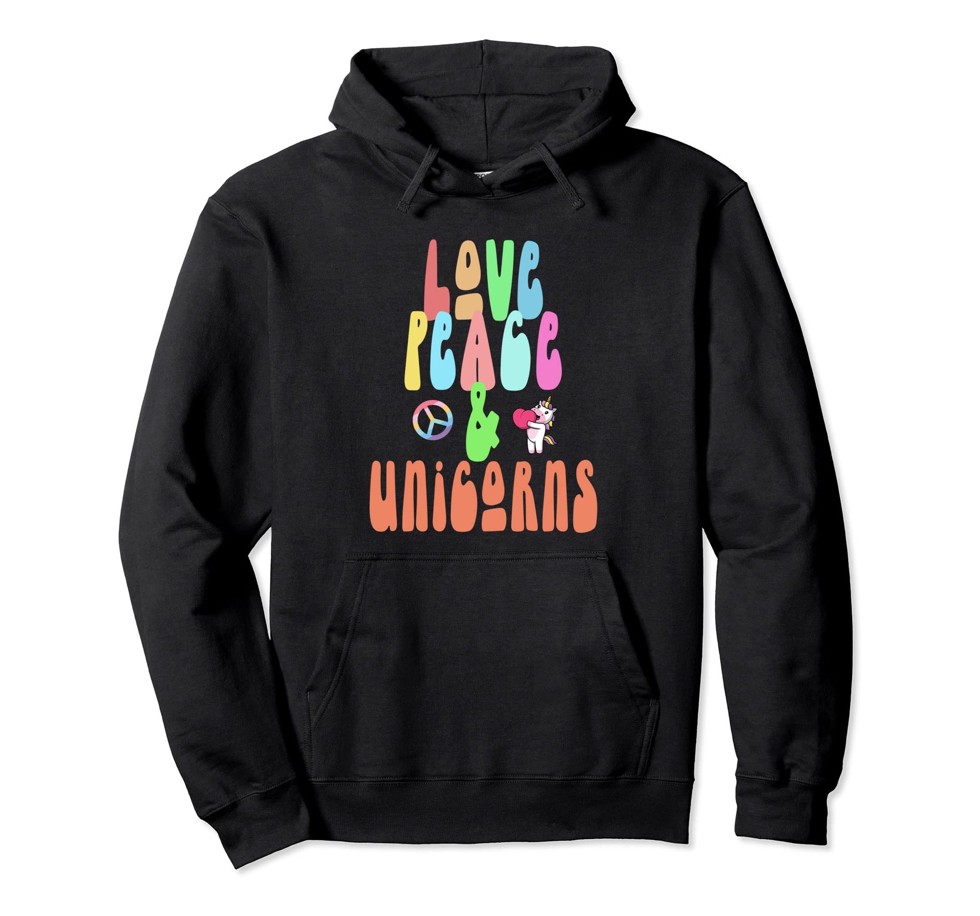 Love Peace Unicorns Fun Hippie Costume Hoodie - Unique Graphic Unisex - T-Shirt, Sweatshirt, Hoodie