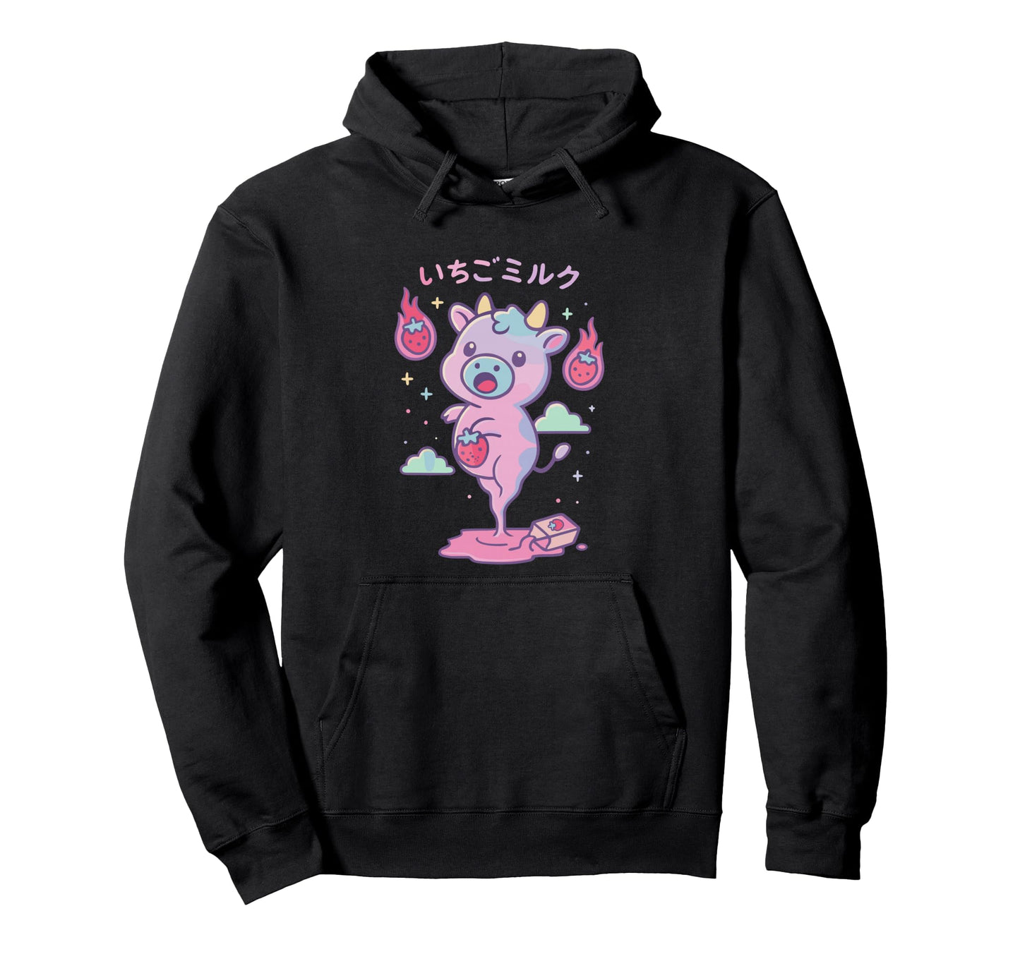 Ghost Cow Kawaii Anime Strawberry Milk Hoodie - Streetwear Style Unisex - T-Shirt, Sweatshirt, Hoodie