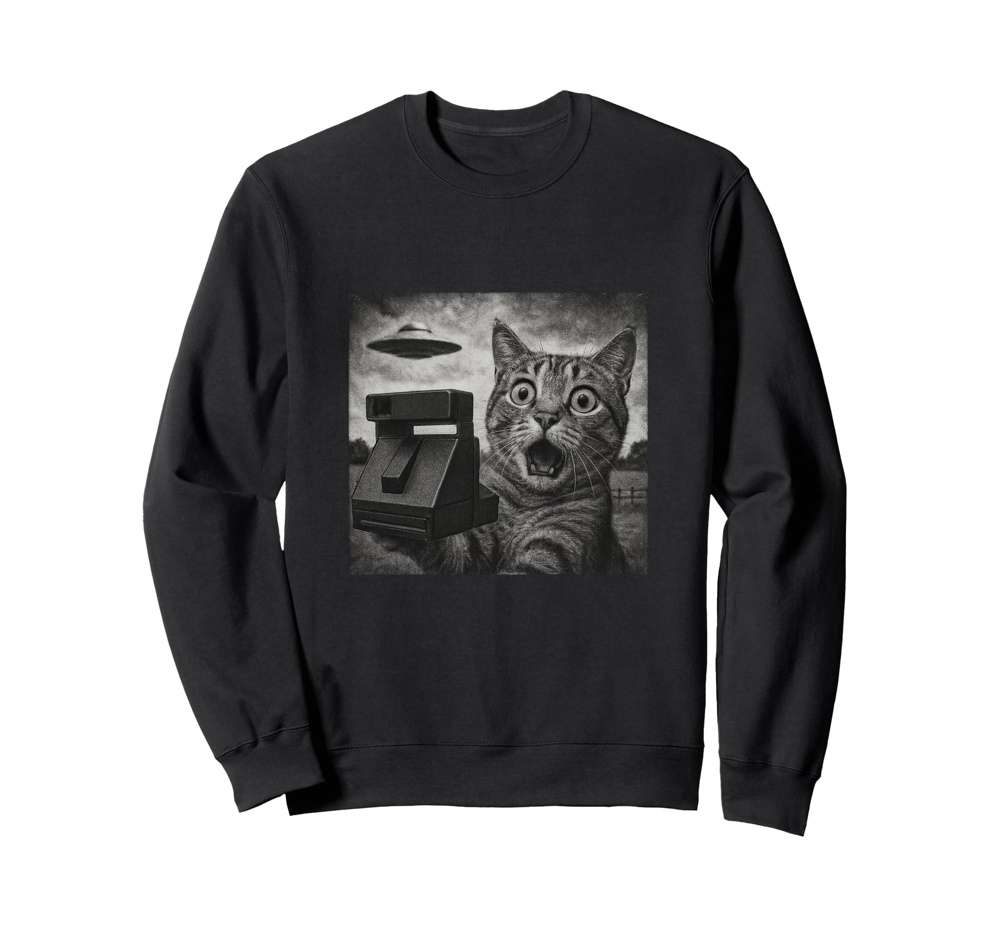 Shocked Cat Ufo Sighting Camera Sketch Sweatshirt - Novelty Apparel Unisex - T-Shirt, Sweatshirt, Hoodie