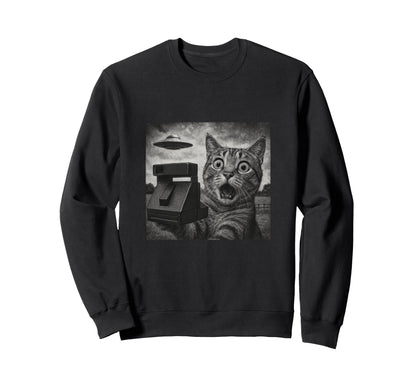 Shocked Cat Ufo Sighting Camera Sketch Sweatshirt - Novelty Apparel Unisex - T-Shirt, Sweatshirt, Hoodie
