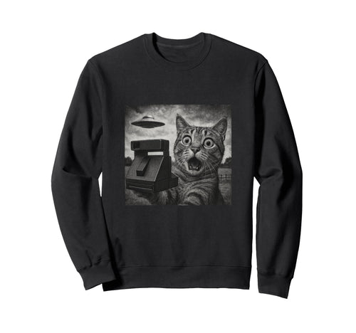 Shocked Cat Ufo Sighting Camera Sketch Sweatshirt - Novelty Apparel Unisex - T-Shirt, Sweatshirt, Hoodie