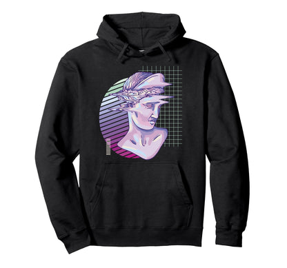 Vaporwave Retrowave Roman Glitch Bust Hoodie - Graphic Print Men Women - T-Shirt, Sweatshirt, Hoodie