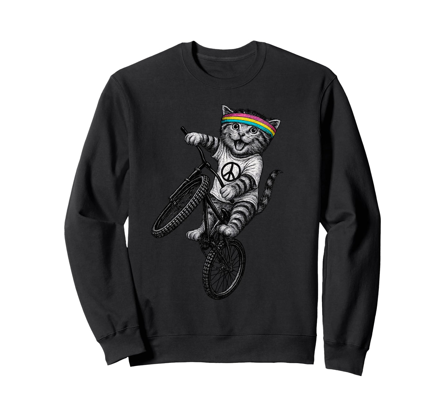 Cat Bike Kitten Wheelie Trick Sweatshirt - Casual Everyday Wear Men Women - T-Shirt, Sweatshirt, Hoodie