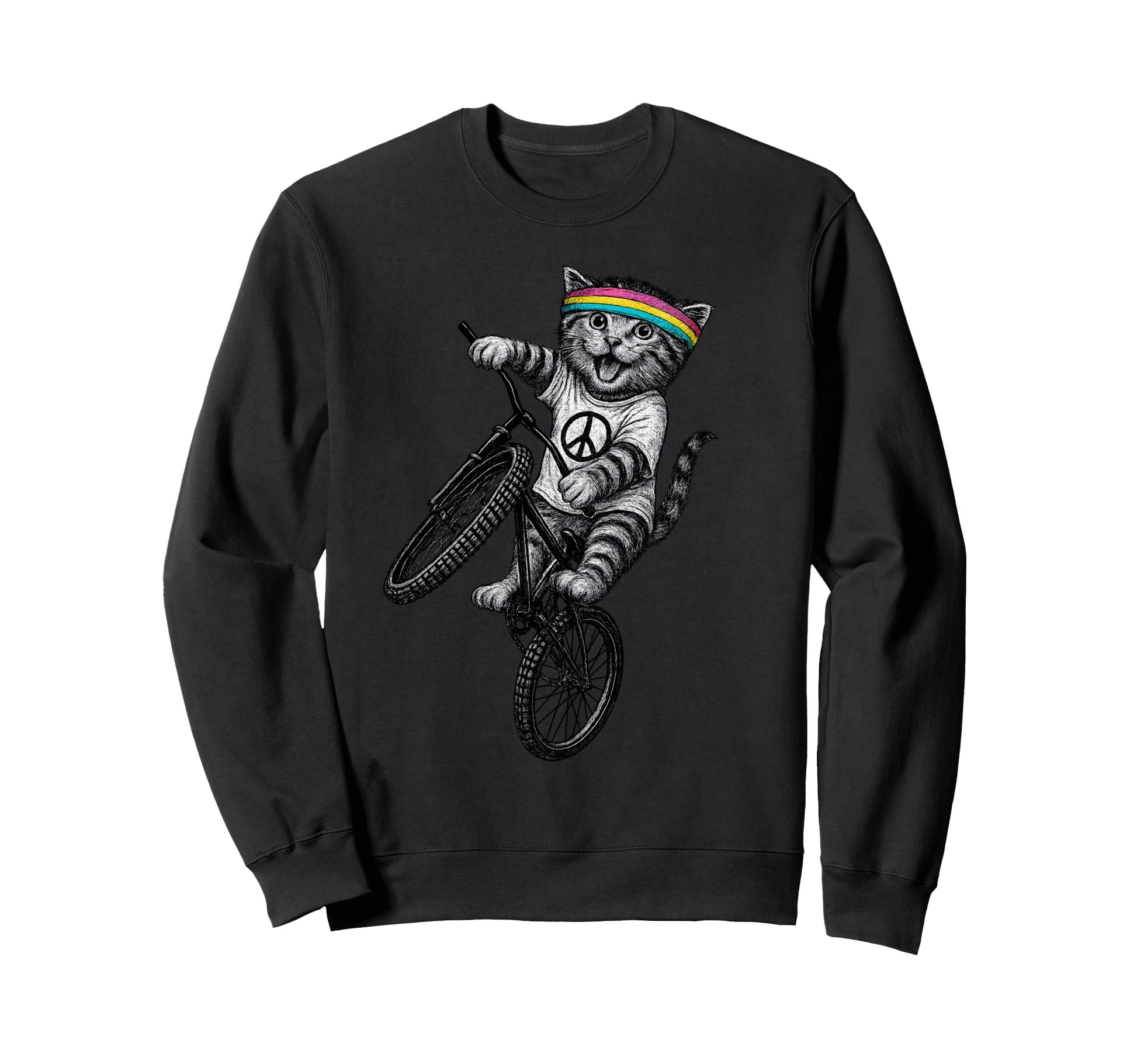 Cat Bike Kitten Wheelie Trick Sweatshirt - Casual Everyday Wear Men Women - T-Shirt, Sweatshirt, Hoodie