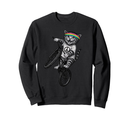 Cat Bike Kitten Wheelie Trick Sweatshirt - Casual Everyday Wear Men Women - T-Shirt, Sweatshirt, Hoodie