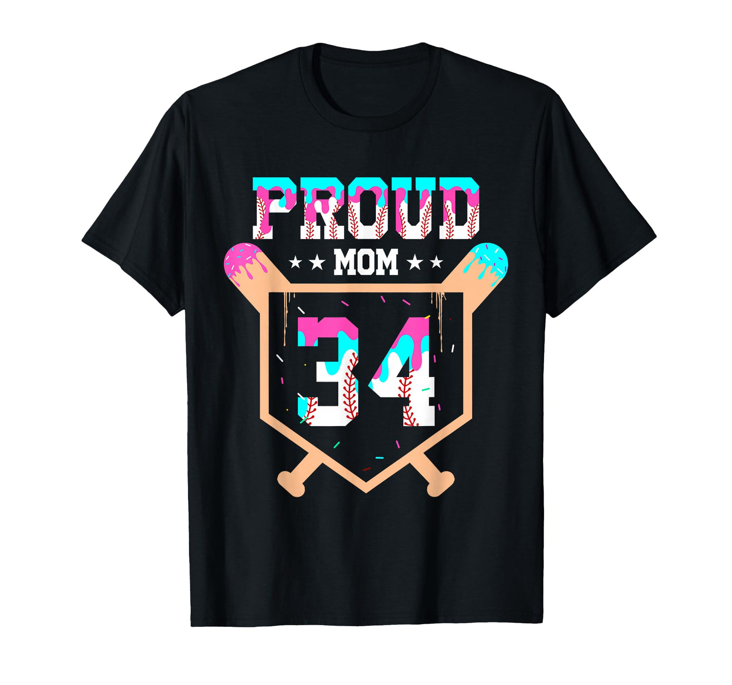 Proud Mom Baseball Player Number 34 T-Shirt - Unique Graphic for Adults - T-Shirt, Sweatshirt, Hoodie