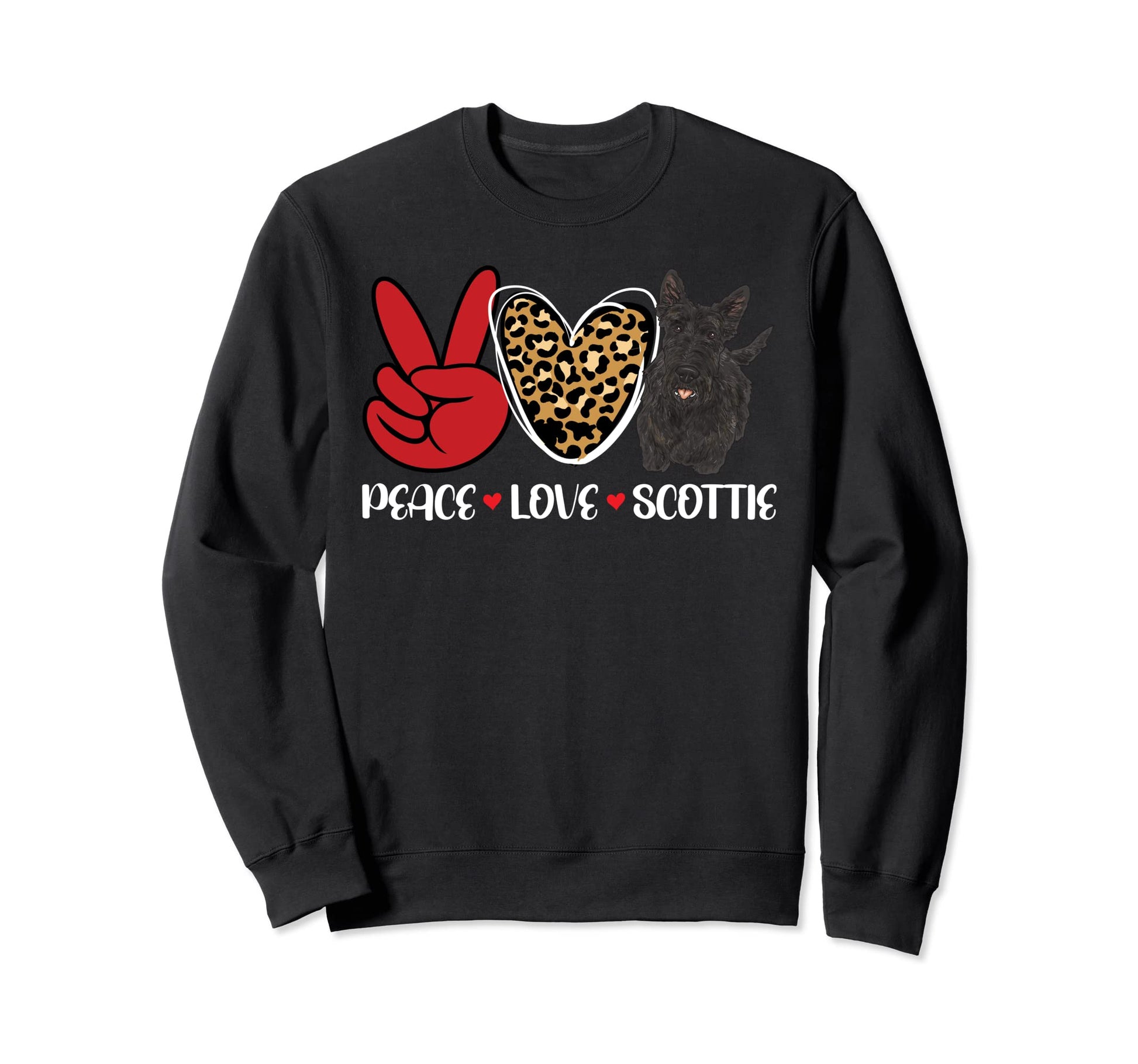 Scottish Terrier Peace Love Scottie Dog Sweatshirt - Novelty Apparel Unisex - T-Shirt, Sweatshirt, Hoodie