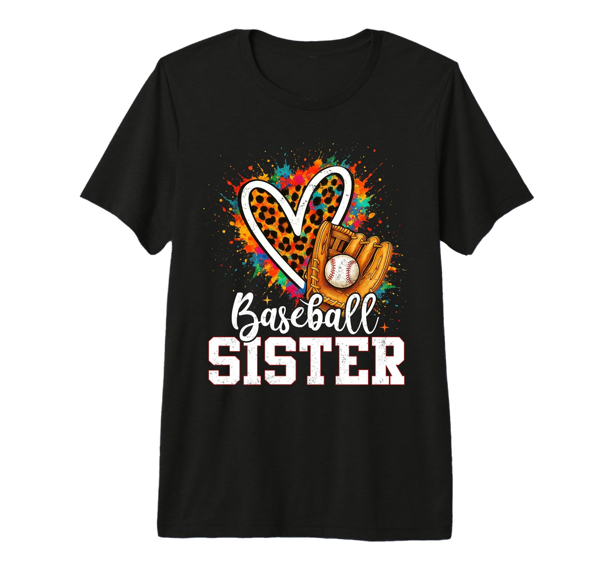 Baseball Sister Leopard Heart T-Shirt - Fun Novelty Design Men Women - T-Shirt, Sweatshirt, Hoodie