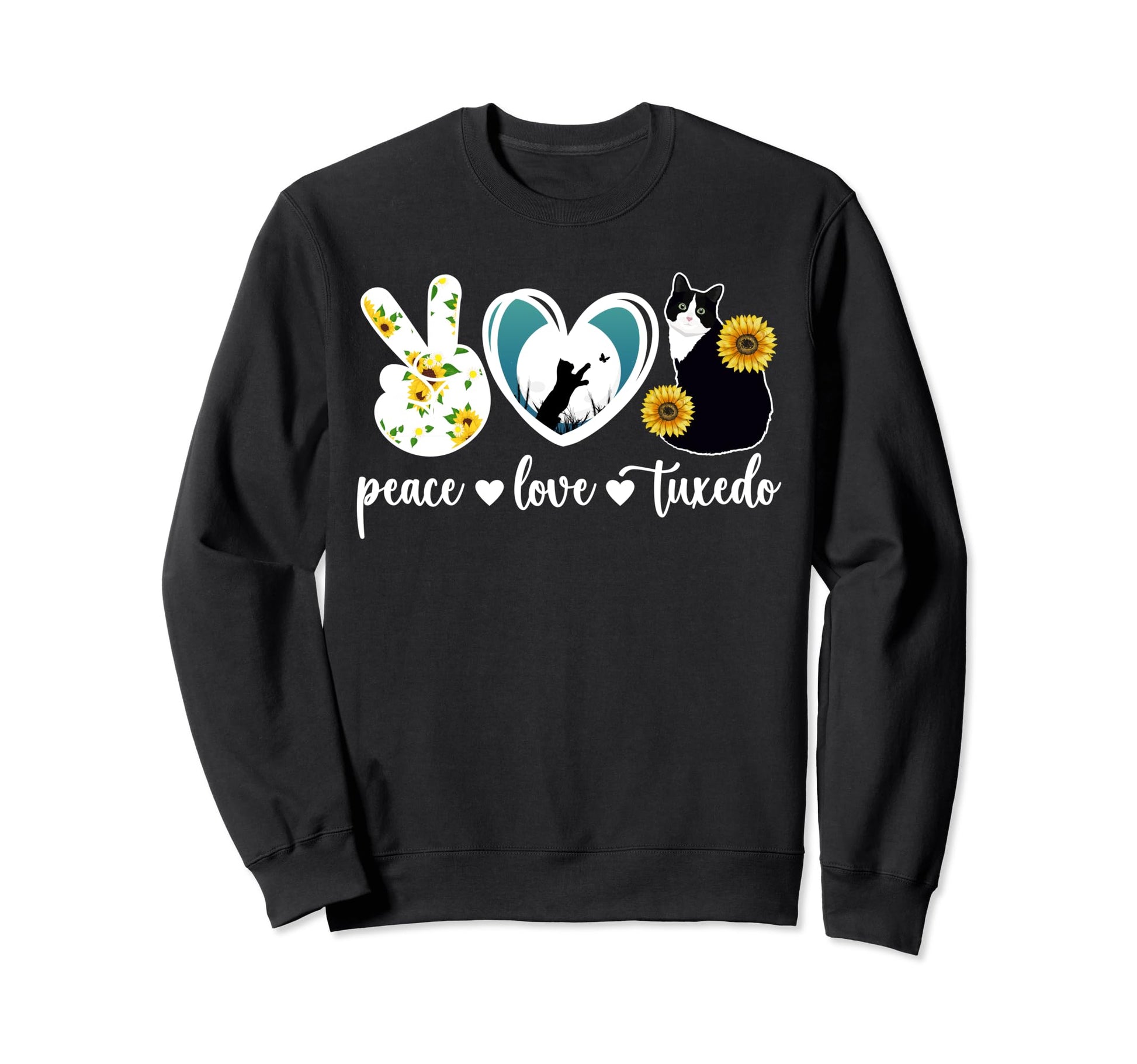 Peace Love Tuxedo Cat Lover Tuxedo Sweatshirt - Novelty Apparel for Adults - T-Shirt, Sweatshirt, Hoodie