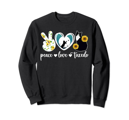 Peace Love Tuxedo Cat Lover Tuxedo Sweatshirt - Novelty Apparel for Adults - T-Shirt, Sweatshirt, Hoodie