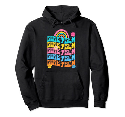 Nineteen 70S Rainbow Birthday 19 Year Old Hoodie - Graphic Print Unisex - T-Shirt, Sweatshirt, Hoodie
