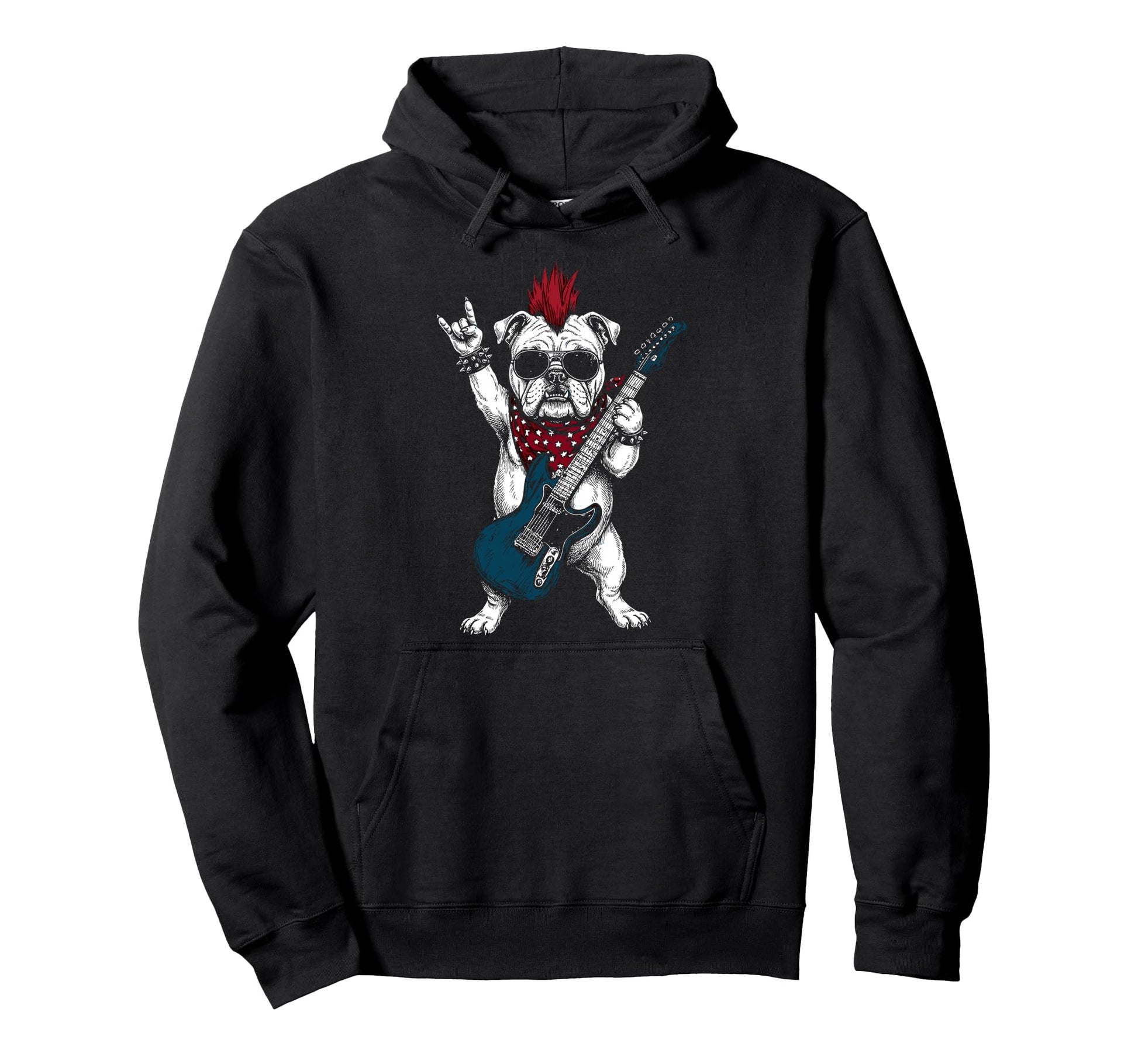 Funny Bulldog Dog Playing Guitar Usa Hoodie - Unique Graphic Men Women - T-Shirt, Sweatshirt, Hoodie