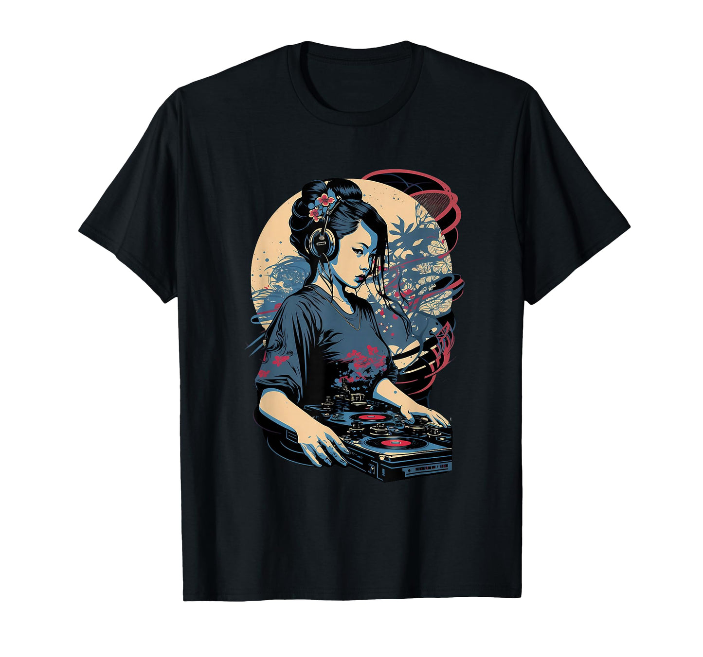 Geisha Dj Edm Japanese Kimono Vaporwave T-Shirt - Minimalist Print Unisex - T-Shirt, Sweatshirt, Hoodie