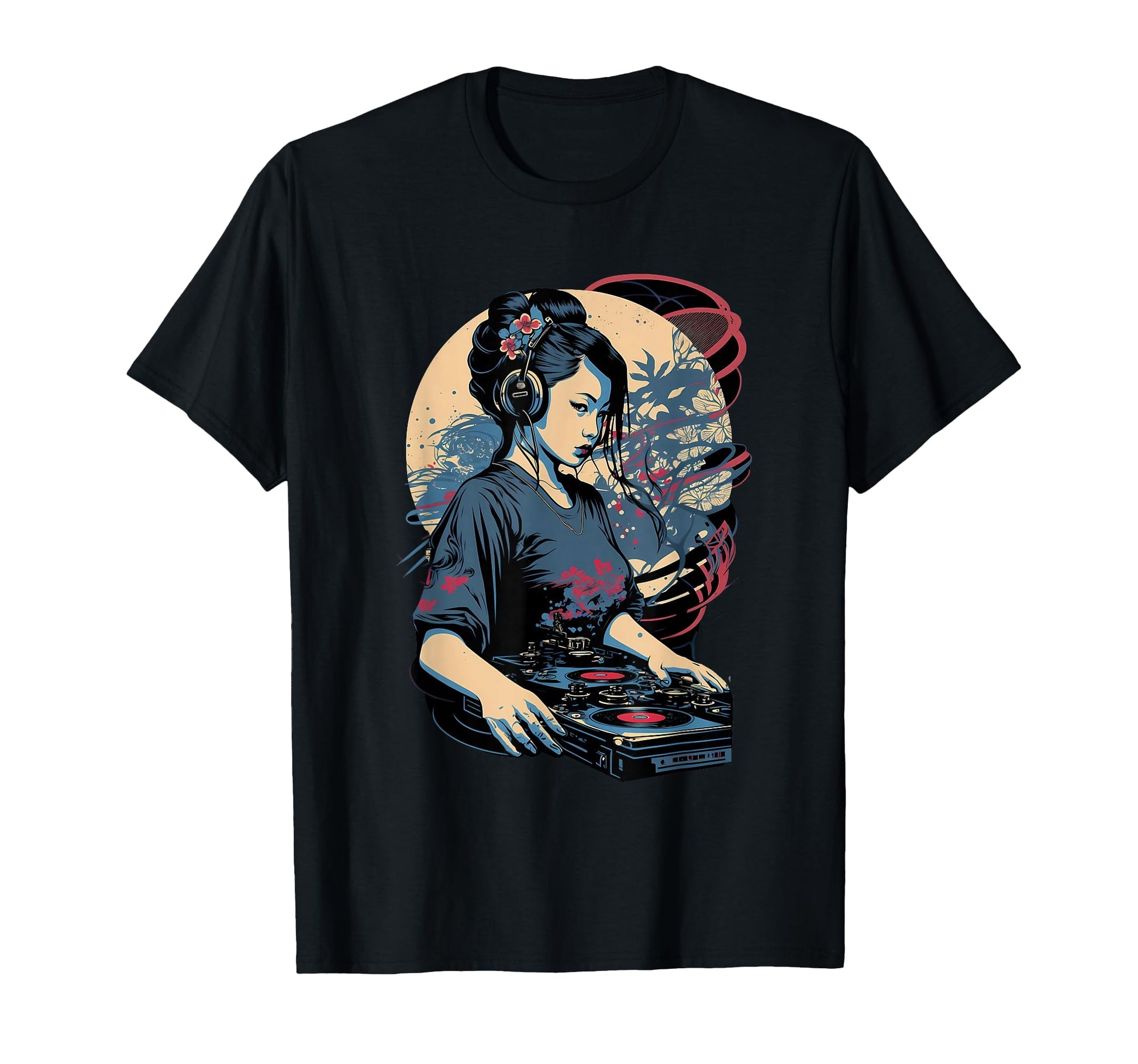 Geisha Dj Edm Japanese Kimono Vaporwave T-Shirt - Minimalist Print Unisex - T-Shirt, Sweatshirt, Hoodie