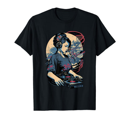 Geisha Dj Edm Japanese Kimono Vaporwave T-Shirt - Minimalist Print Unisex - T-Shirt, Sweatshirt, Hoodie