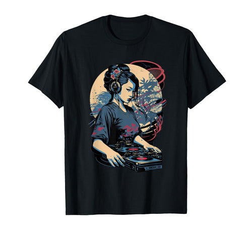Geisha Dj Edm Japanese Kimono Vaporwave T-Shirt - Minimalist Print Unisex - T-Shirt, Sweatshirt, Hoodie
