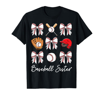 Baseball Sister Coquette Bow T-Shirt - Casual Everyday Wear for Adults - T-Shirt, Sweatshirt, Hoodie