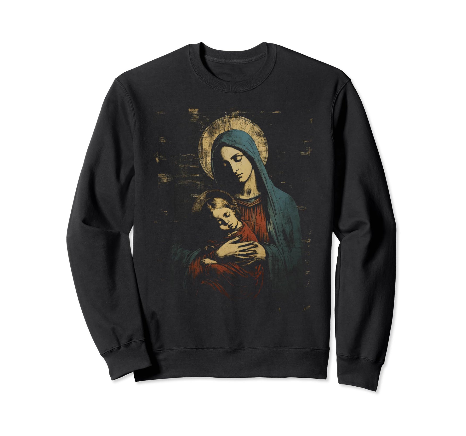 Mary Jesus Distressed 90S Goth Grunge Sweatshirt - Trendy Graphic Unisex - T-Shirt, Sweatshirt, Hoodie