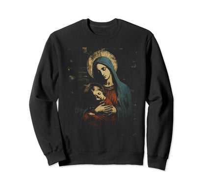 Mary Jesus Distressed 90S Goth Grunge Sweatshirt - Trendy Graphic Unisex - T-Shirt, Sweatshirt, Hoodie