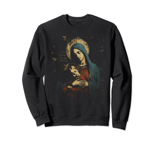 Mary Jesus Distressed 90S Goth Grunge Sweatshirt - Trendy Graphic Unisex - T-Shirt, Sweatshirt, Hoodie