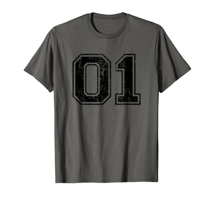 Number 01 One Varsity Distressed Sport Team T-Shirt - Graphic Print Unisex - T-Shirt, Sweatshirt, Hoodie