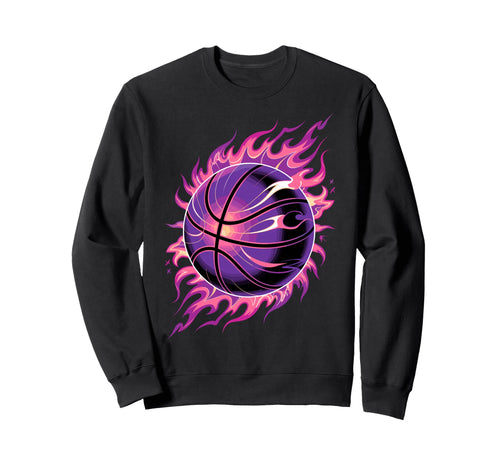 Basketball Ball Fire Basketball Sweatshirt - Aesthetic Graphic for Adults - T-Shirt, Sweatshirt, Hoodie